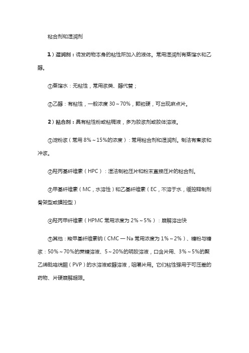 片剂生产中常用润湿剂与粘合剂