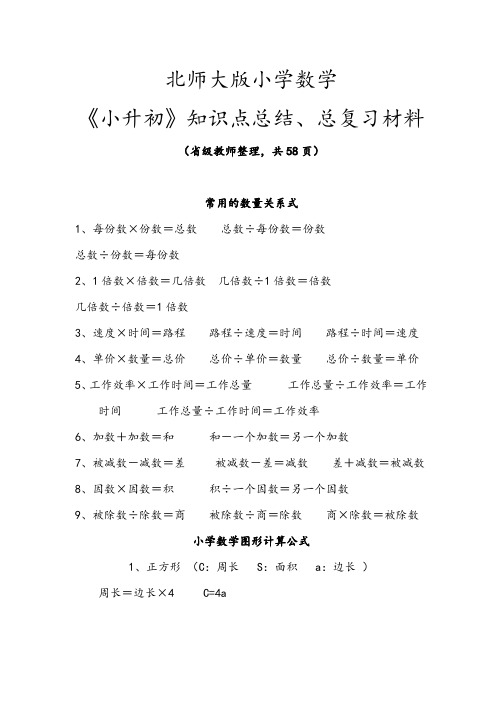 北师大版小学数学《小升初》总复习材料(特级教师整理58页)