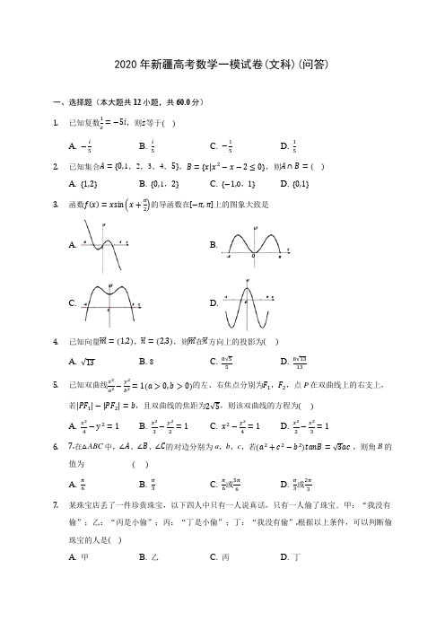 2020年新疆高考数学一模试卷(文科)(问答) (含答案解析)