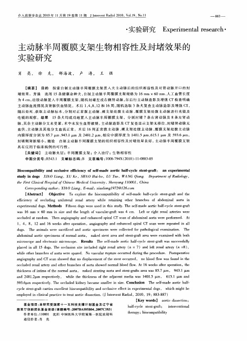 主动脉半周覆膜支架生物相容性及封堵效果的实验研究