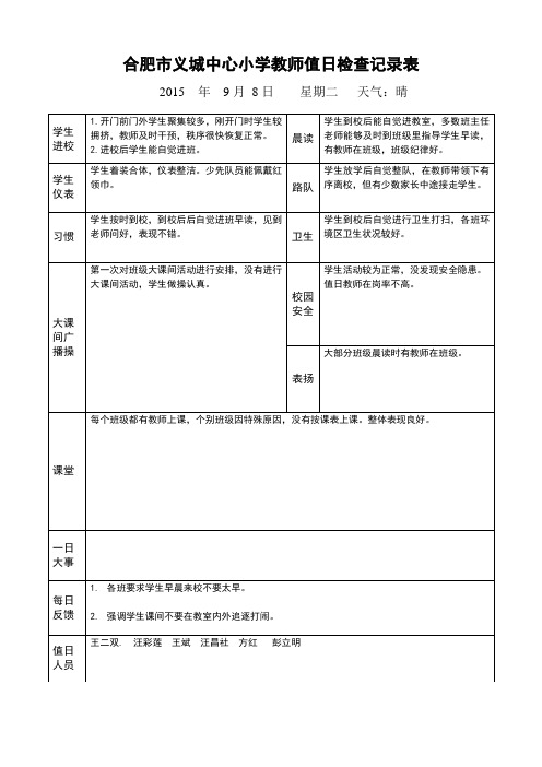 教师值日检查记录表