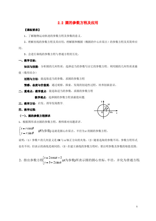 高中数学第二章参数方程2.2圆的参数方程及应用教案新人教A版选修4_4