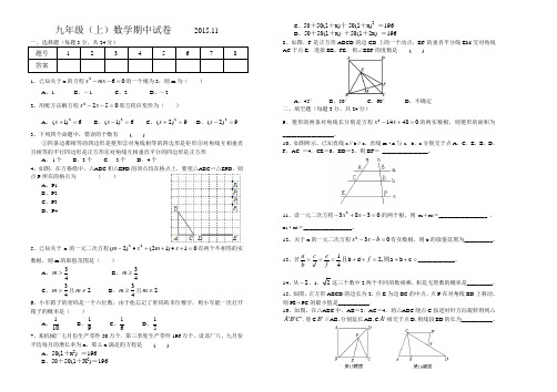 九年级(上)数学期中试卷 2015.11