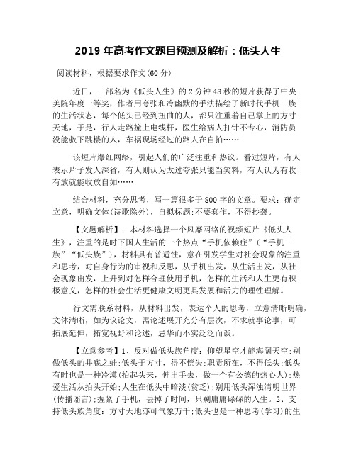 2019年高考作文题目预测及解析：低头人生