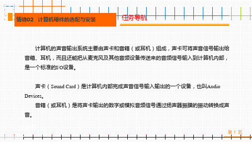 《计算机组装与维护》课件 任务8：声卡及音像的选配与安装