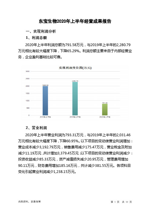 东宝生物2020年上半年经营成果报告