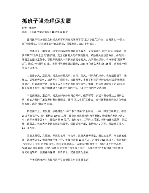 抓班子强治理促发展