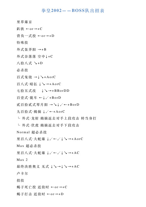 拳皇2002——BOSS队出招表
