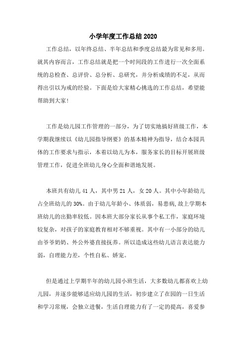 小学年度工作总结2020