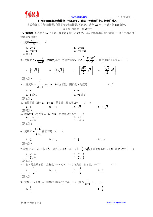 山西省2013高考数学一轮单元复习测试：数系的扩充与复数的引入