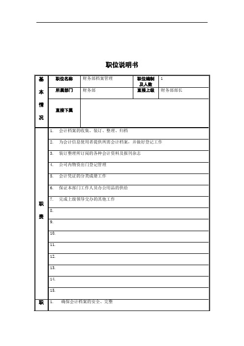 档案管理员岗位说明书