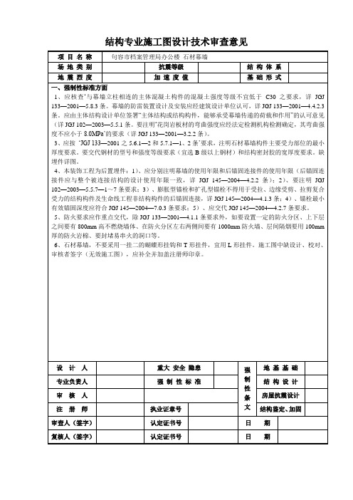 建筑专业施工图设计技术审查意见