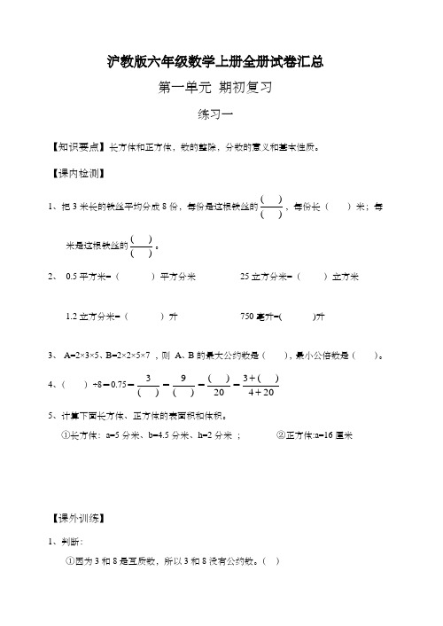 沪教版数学六年级上册练习题全册(含答案)