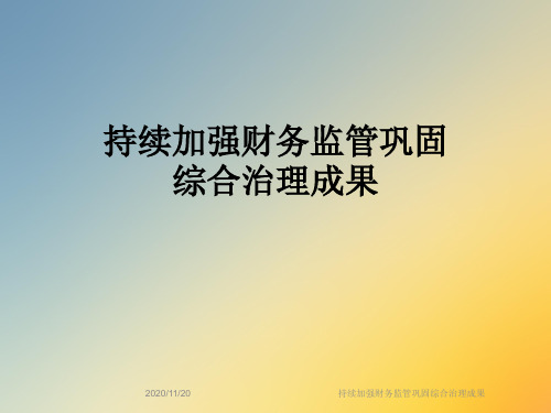 持续加强财务监管巩固综合治理成果