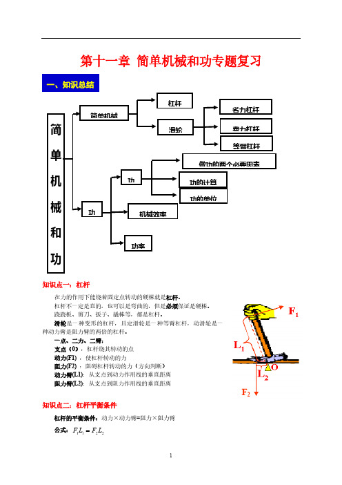 苏科版九年级物理--简单机械和功知识点及练习题(附答案)