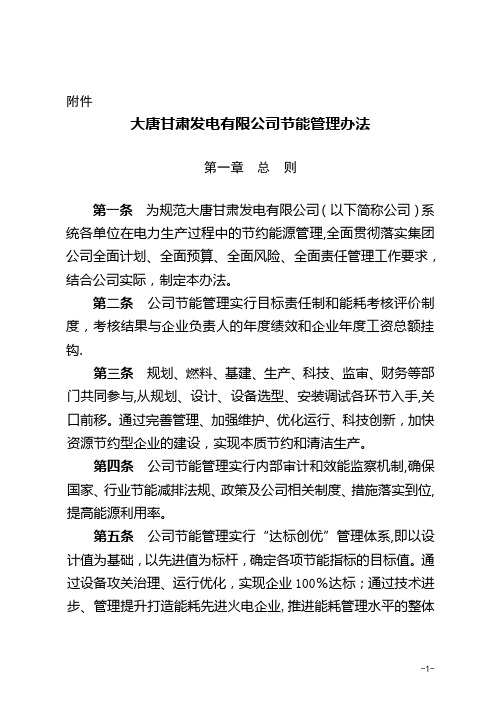 大唐甘肃发电有限公司节能管理办法