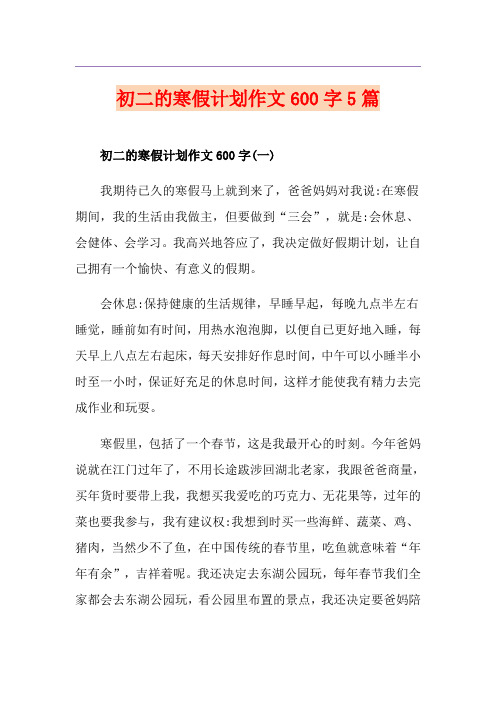 初二的寒假计划作文600字5篇