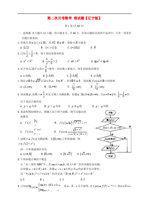 【2016年高考数学】(辽宁版)2016届高三数学【理】上学期第二次月考试题(含答案)