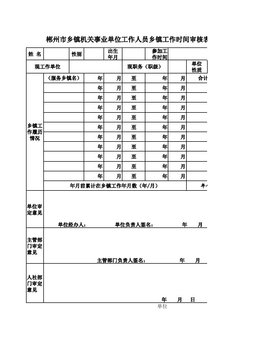乡镇工作人员工作补贴审批表