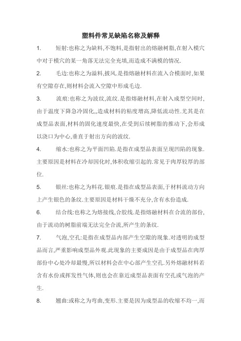 塑料件常见缺陷名称及解释