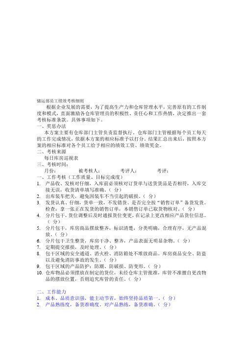 储运部绩效考核方案