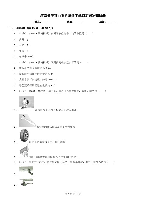 河南省平顶山市八年级下学期期末物理试卷
