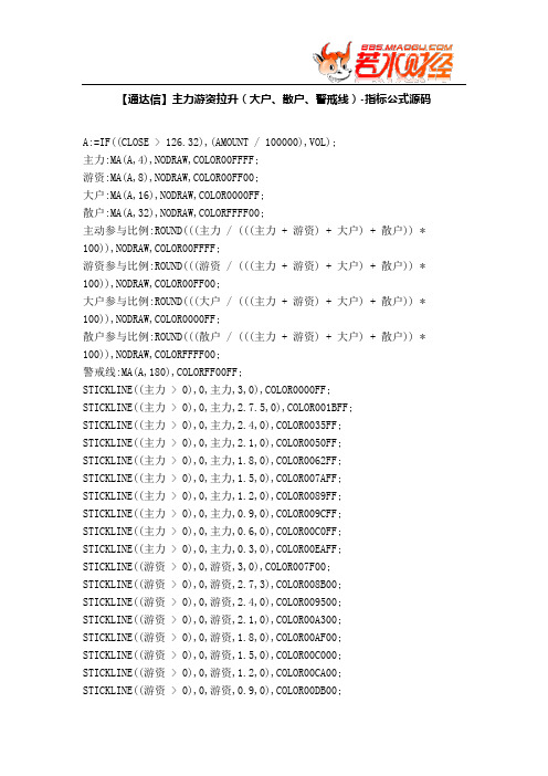 【股票指标公式下载】-【通达信】主力游资拉升(大户、散户、警戒线)