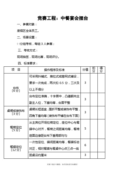 餐饮服务技能大赛中餐摆台规则和评分标准