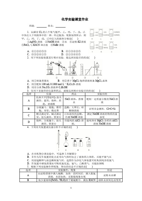 化学实验课堂作业-高中化学