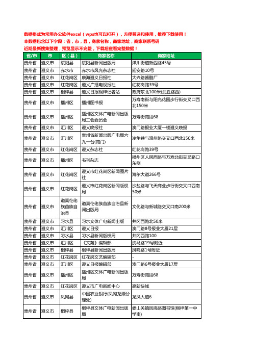 2020新版贵州省遵义市出版工商企业公司商家名录名单黄页联系电话号码地址大全32家