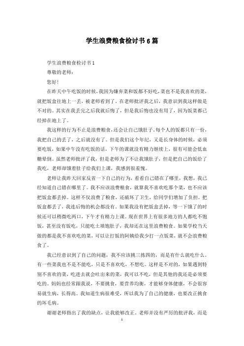 学生浪费粮食检讨书6篇