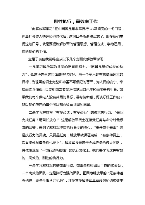 刚性执行,高效率工作——《向解放军学习》读后感