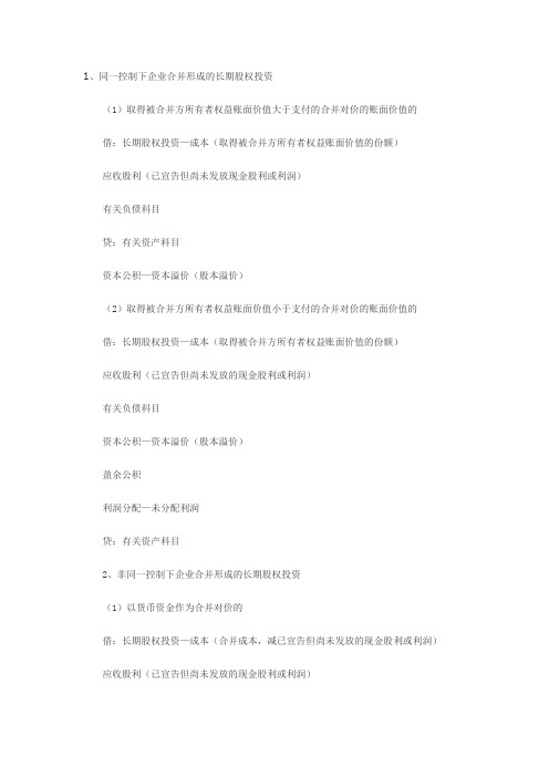 长期股权投资分录