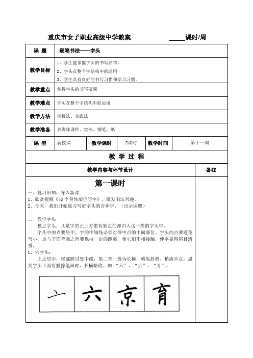 第十一周 硬笔书法——字头