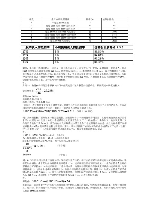 税务筹划部分计算题