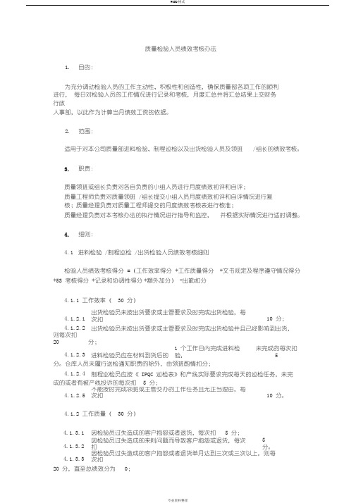 质量检验人员绩效考核办法