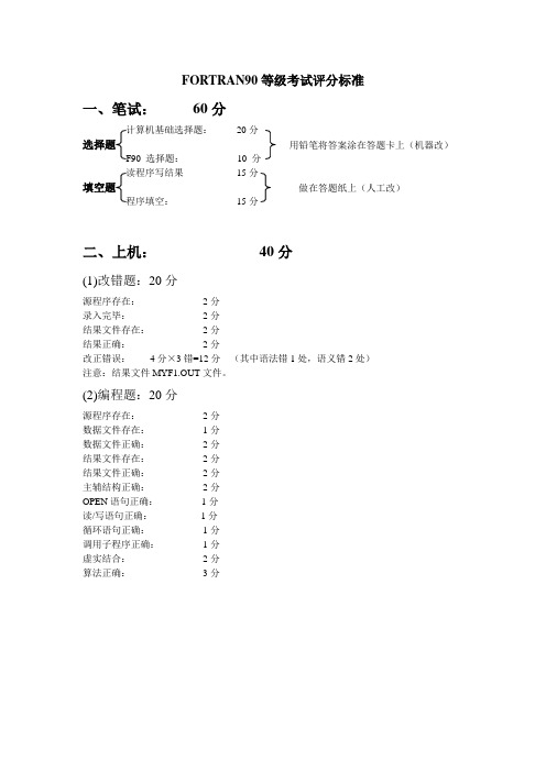 fortran90等级考试评分标准