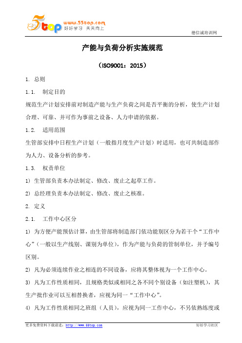产能与负荷分析实施规范(含表格)