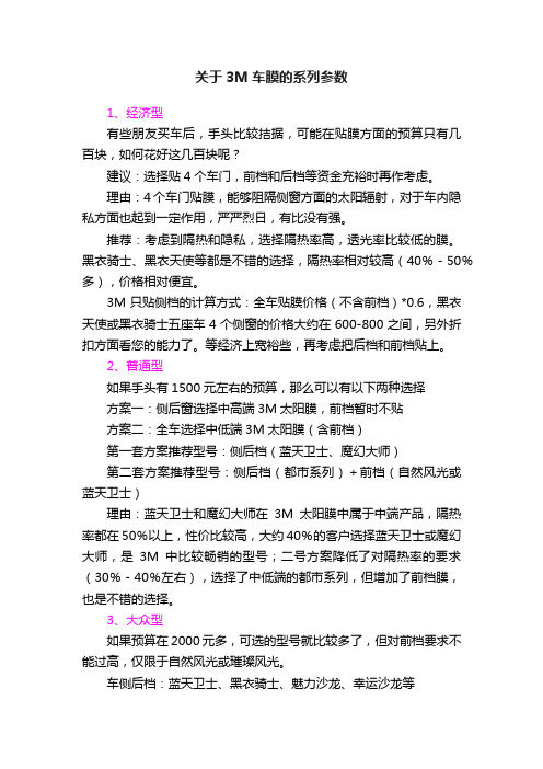 关于3M车膜的系列参数