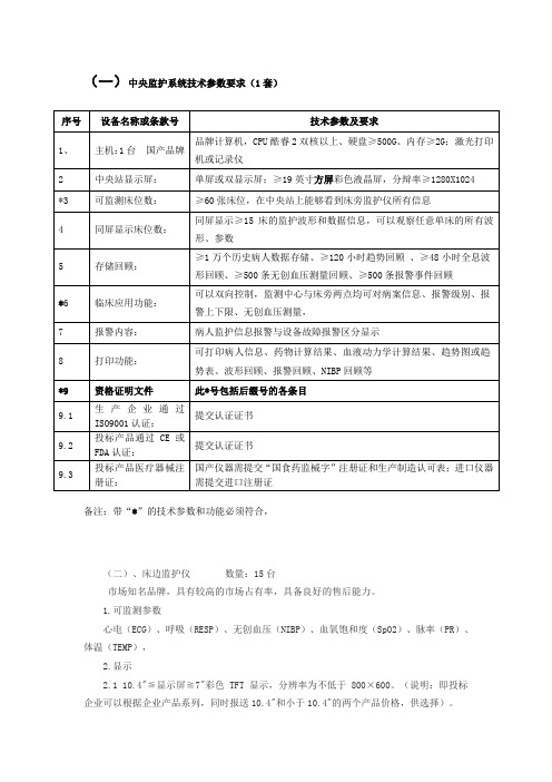 中央监护系统技术参数要求2套