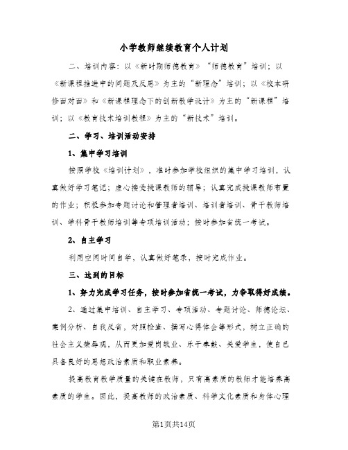 小学教师继续教育个人计划(5篇)