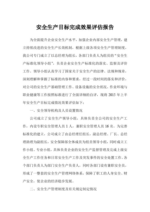 安全生产目标完成效果评估报告(参考资料 选做)