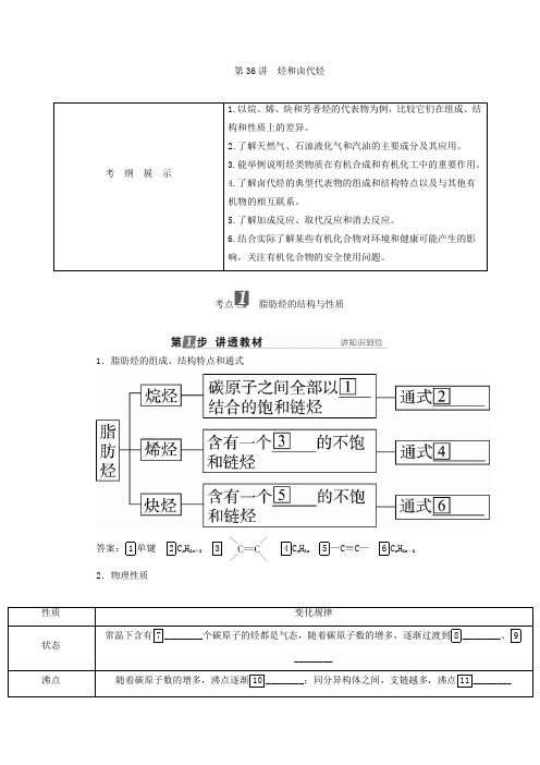2018年高考化学苏教版一轮复习配套教师用书专题十一有机化学基础(选修5)第36讲烃和卤代烃Word版含答案