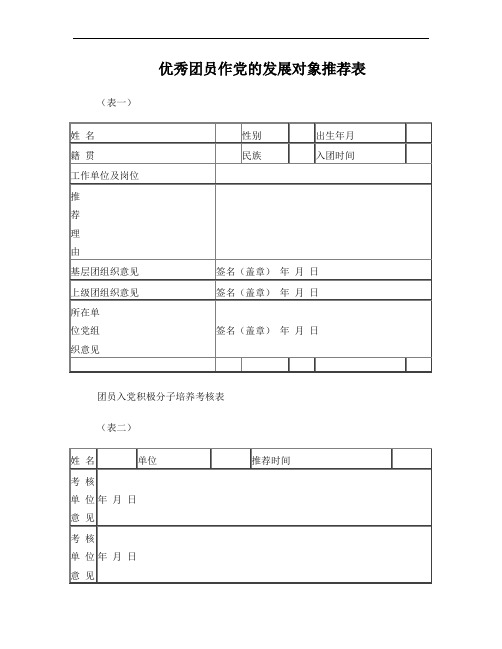 优秀团员作党的发展对象推荐表1