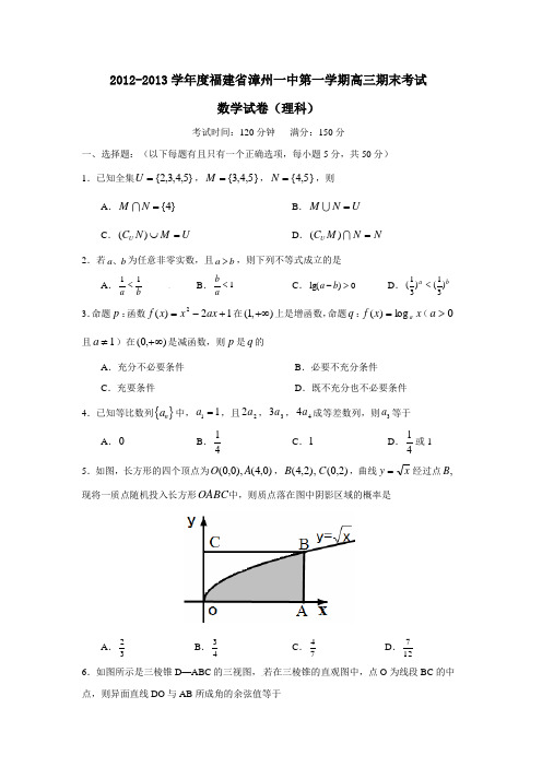 福建省漳州一中第一学期高三期末考试数学试卷(理科)