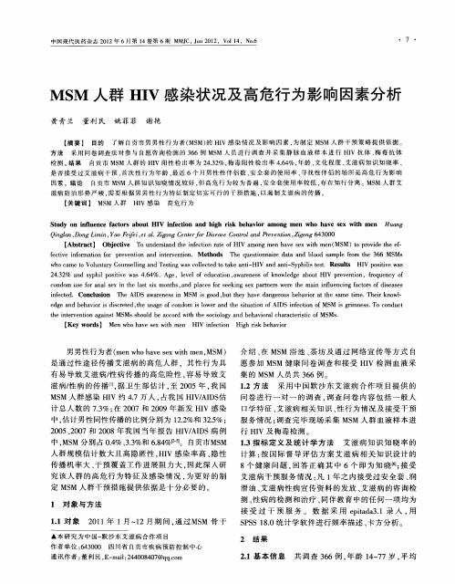 MSM人群HIV感染状况及高危行为影响因素分析