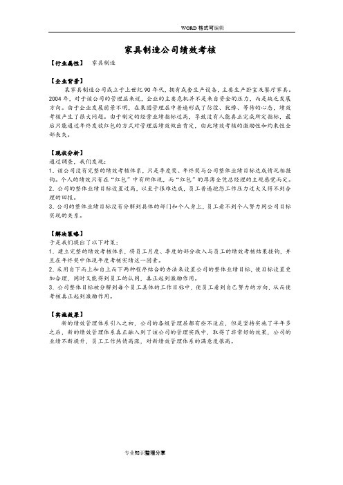 某家具制造公司绩效