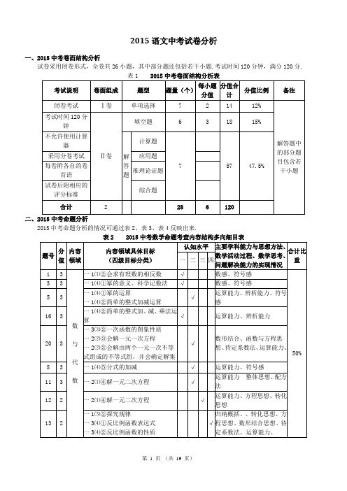 2015中考试卷分析语文