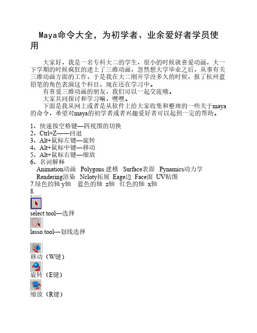 Maya命令大全,为初学者、业余爱好者学员使用