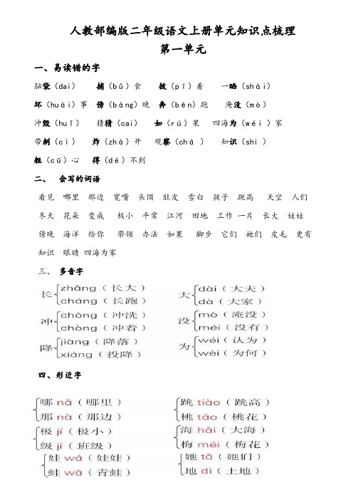 二年级上册语文一到四单元复习资料